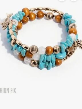 Spirited Sequence Paparazzi Turquoise, Brown & Gold Beaded Multi-Strand Bracelet